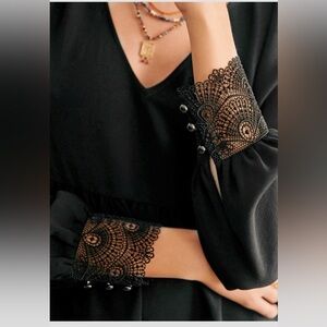 Sézane Aurena Black Lace Sleeve Babydoll Dress